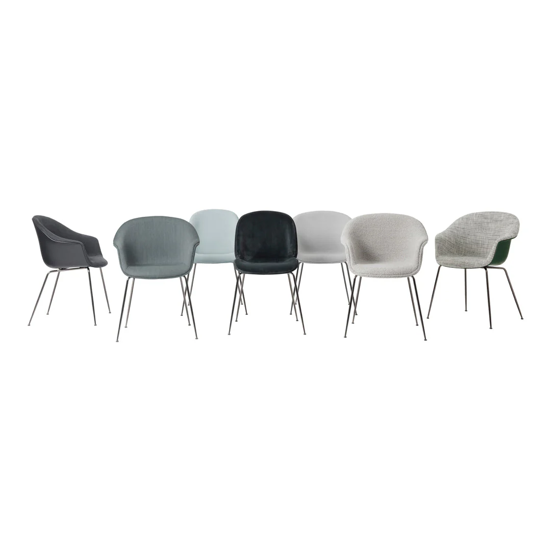 Bat Dining Chair - Black Chrome Conic Base - Front Upholstered - Image 3