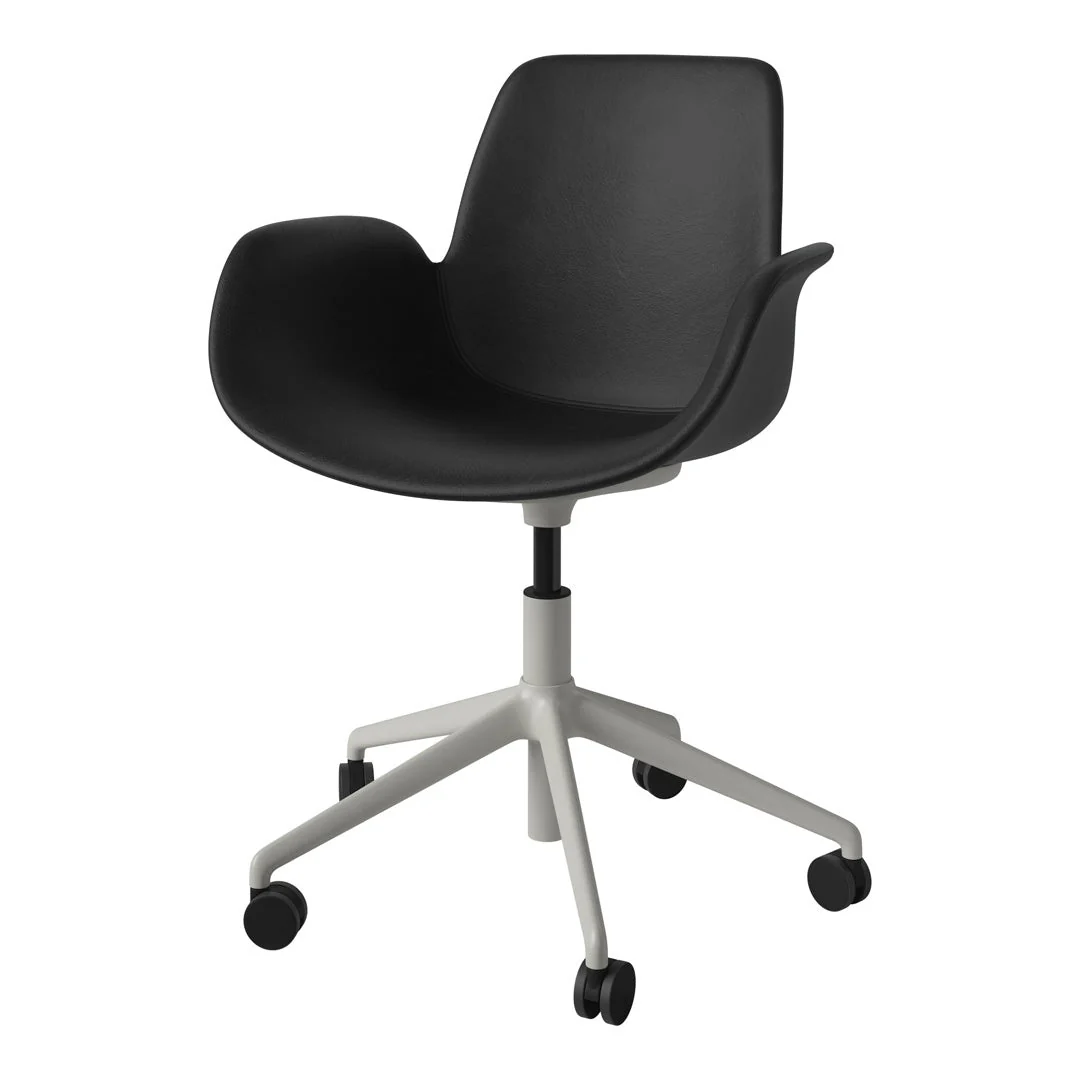 Seed Armchair - Upholstered - 5 - Star Base w/ Wheels - Grey Lacquered Steel - Image 2