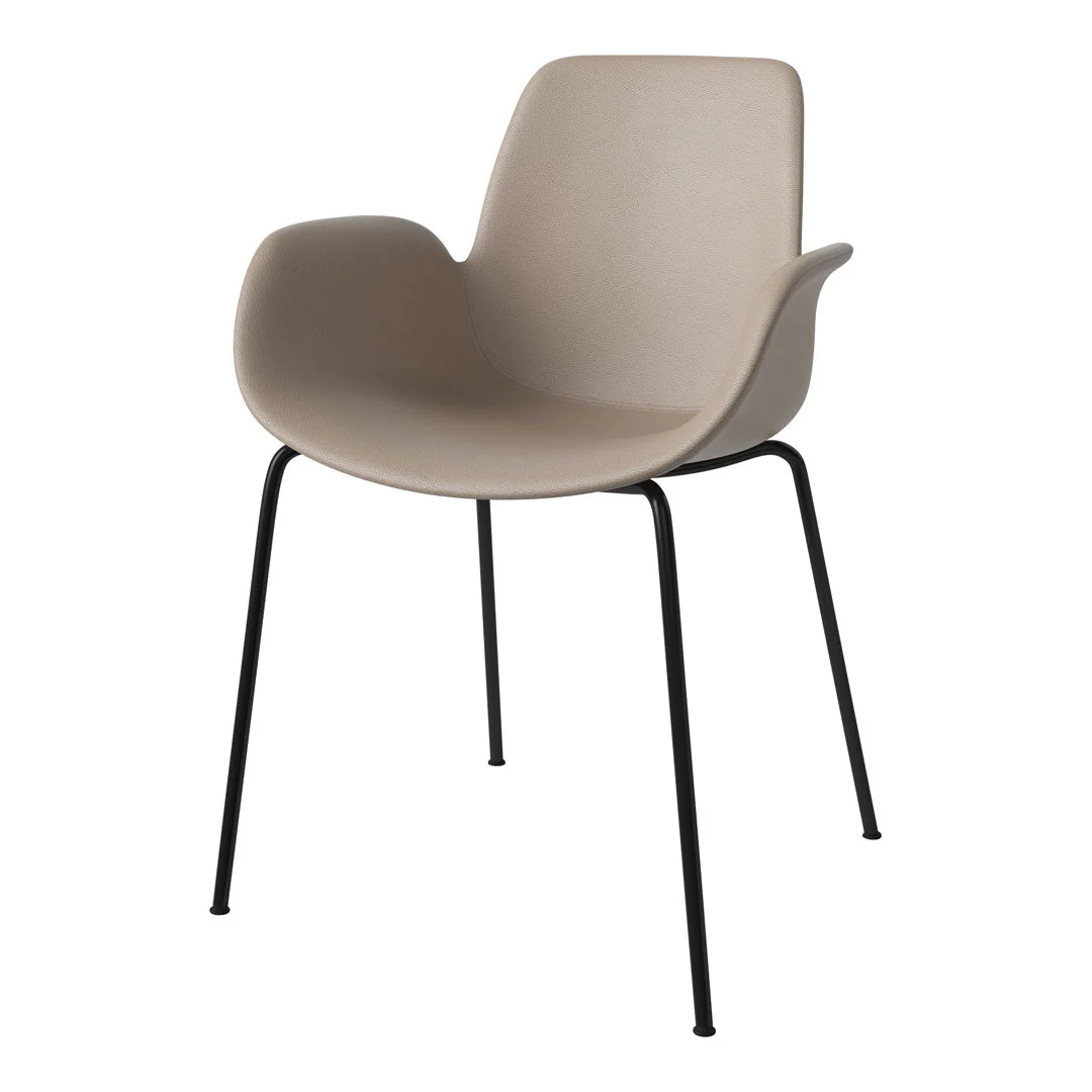 Seed Dining Armchair - Upholstered -  Steel Base, Black Lacquered - Image 2