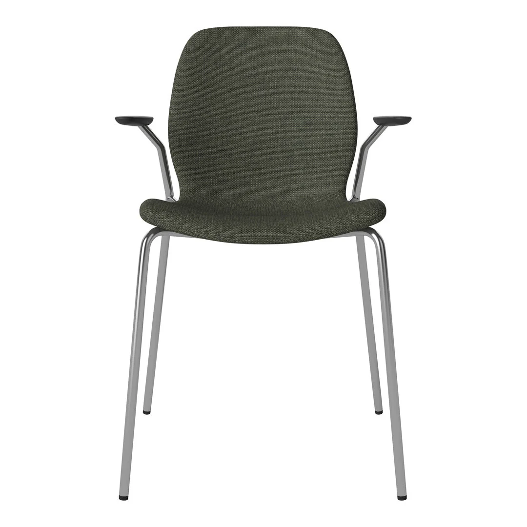 Seed Dining Chair w/ Open Arms - Upholstered -  Chrome Base - Image 20