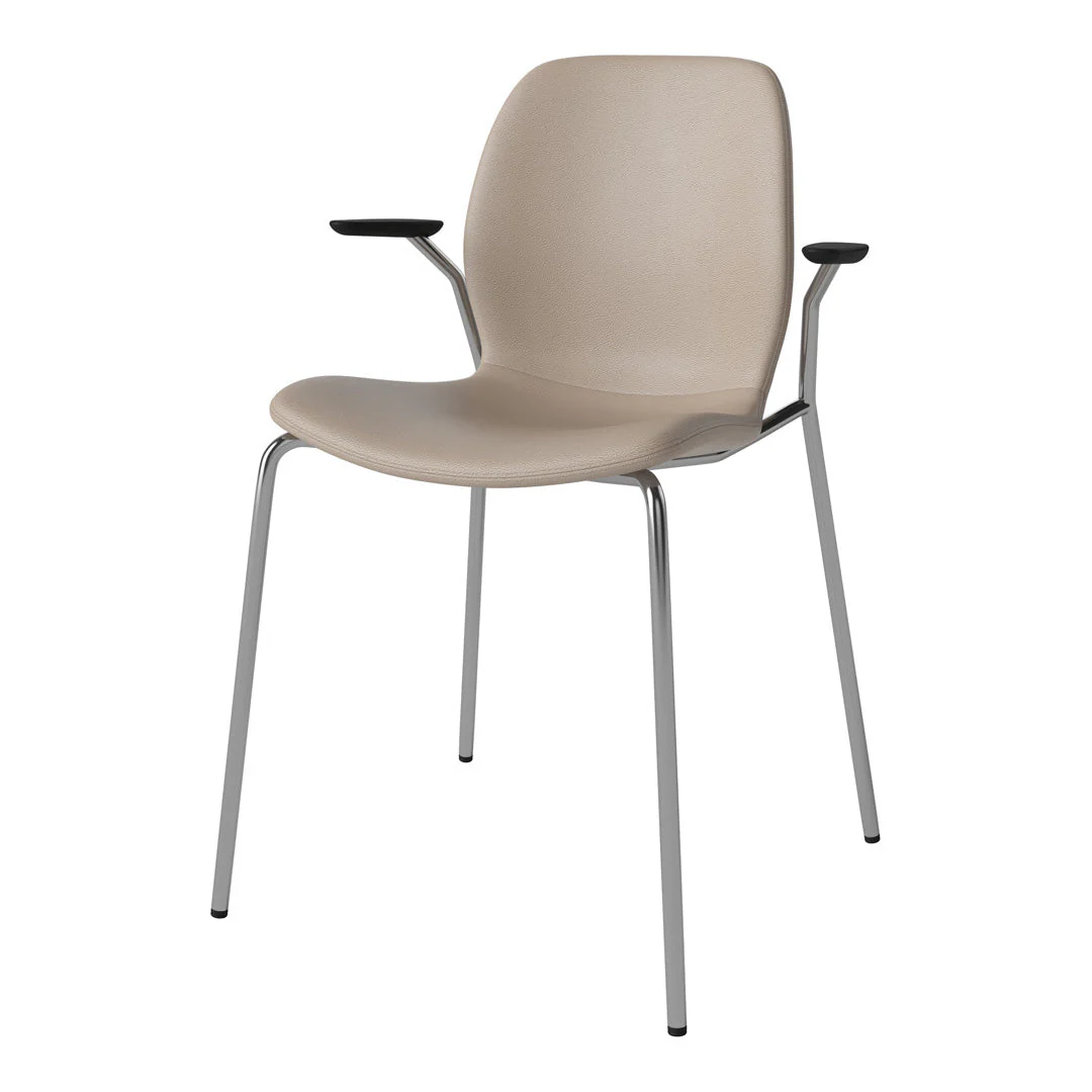 Seed Dining Chair w/ Open Arms - Upholstered -  Chrome Base - Image 9