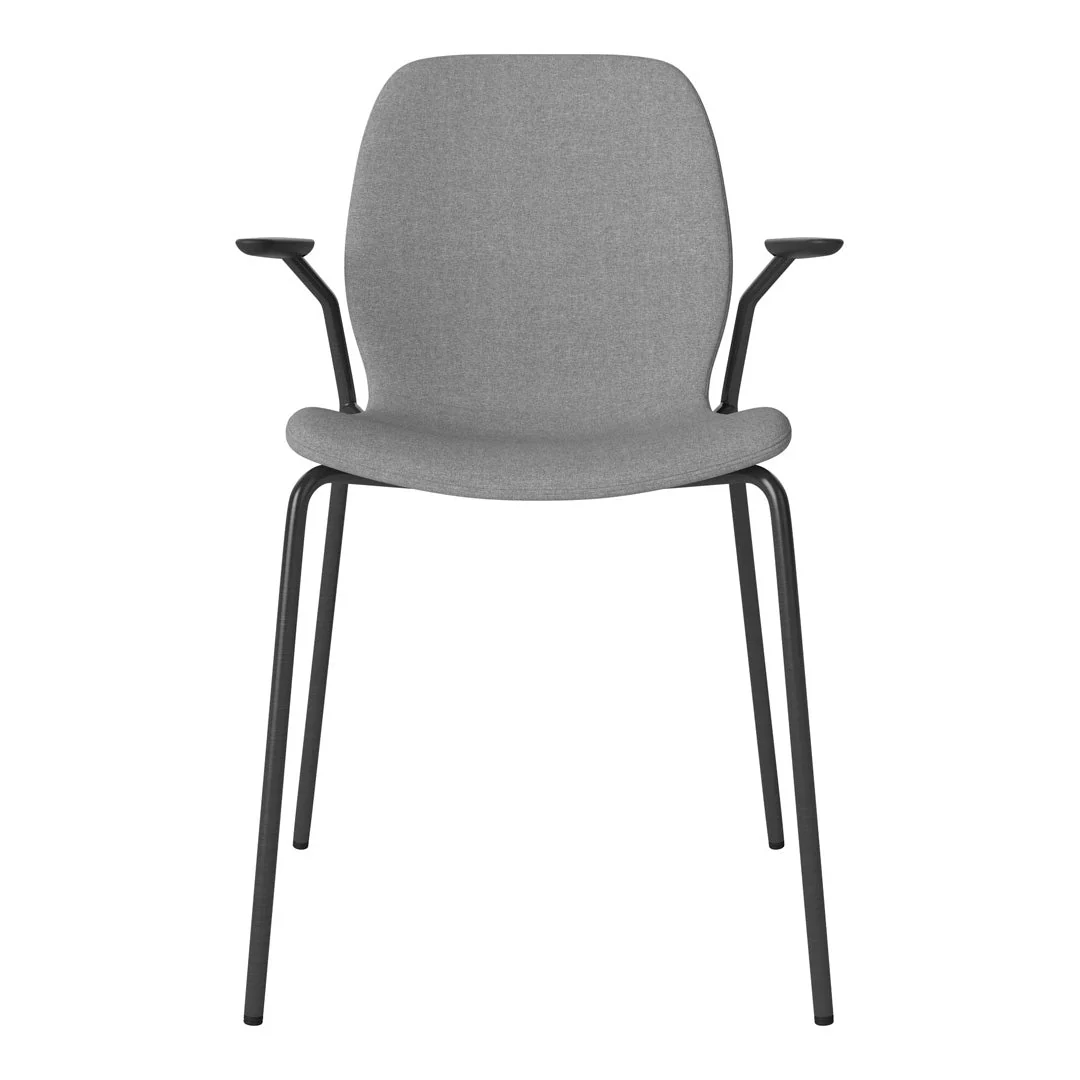 Seed Dining Chair w/ Open Arms - Upholstered -  Steel Base, Black Lacquered - Image 18