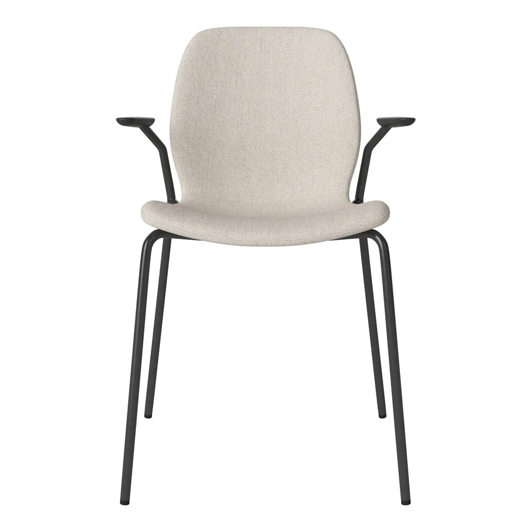 Seed Dining Chair w/ Open Arms - Upholstered -  Steel Base, Black Lacquered - Image 20
