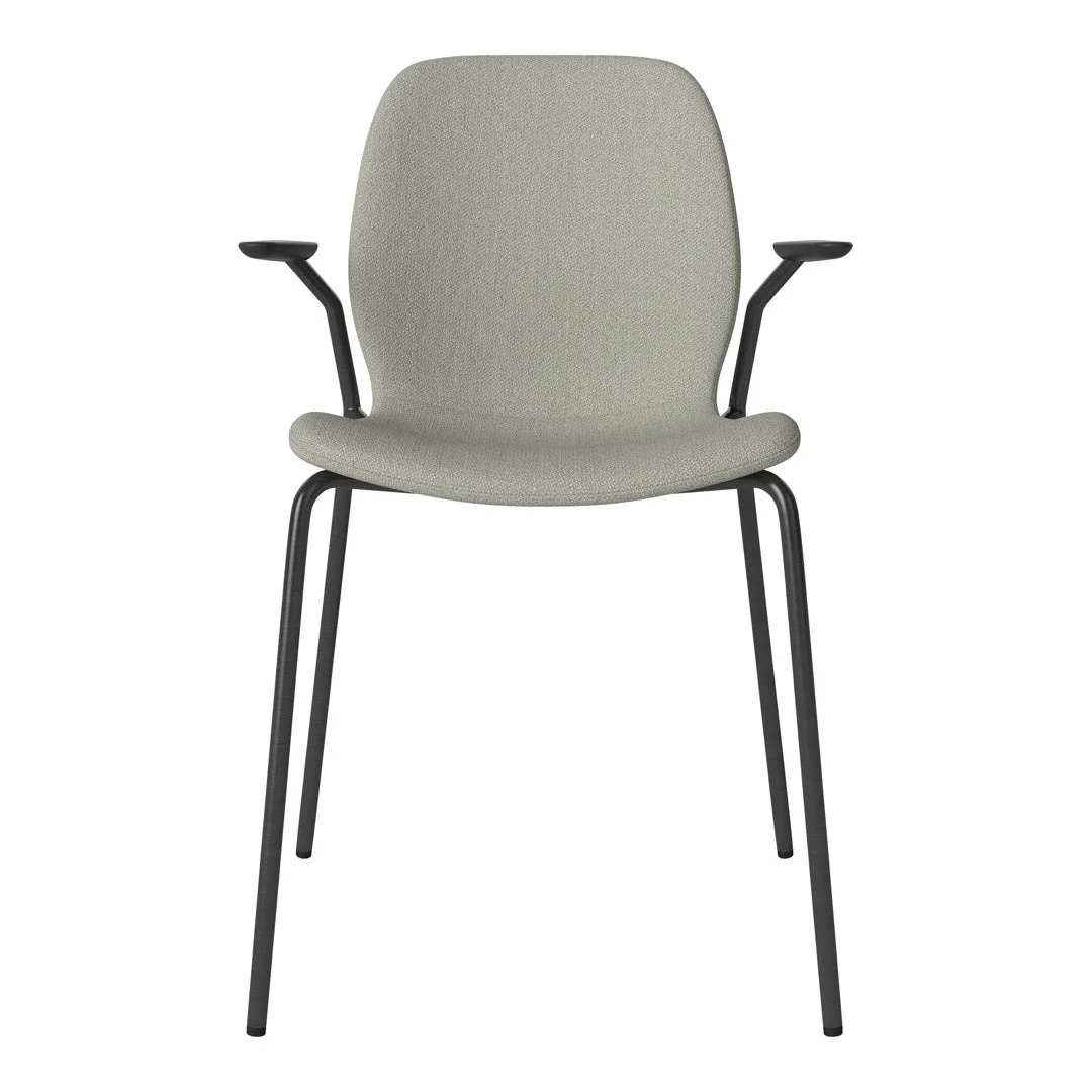 Seed Dining Chair w/ Open Arms - Upholstered -  Steel Base, Black Lacquered - Image 24