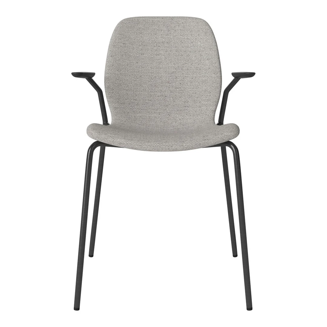 Seed Dining Chair w/ Open Arms - Upholstered -  Steel Base, Black Lacquered - Image 36