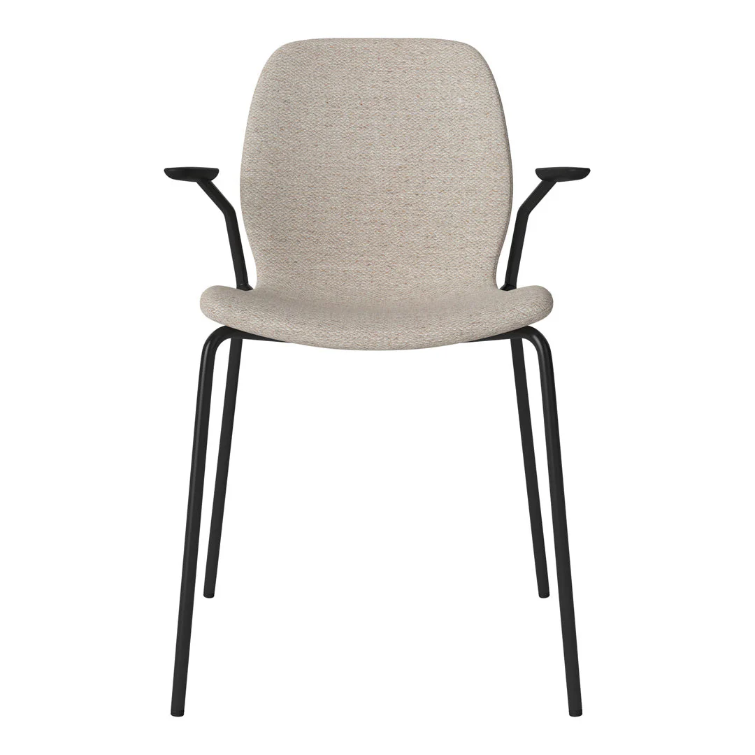 Seed Dining Chair w/ Open Arms - Upholstered -  Steel Base, Black Lacquered - Image 41
