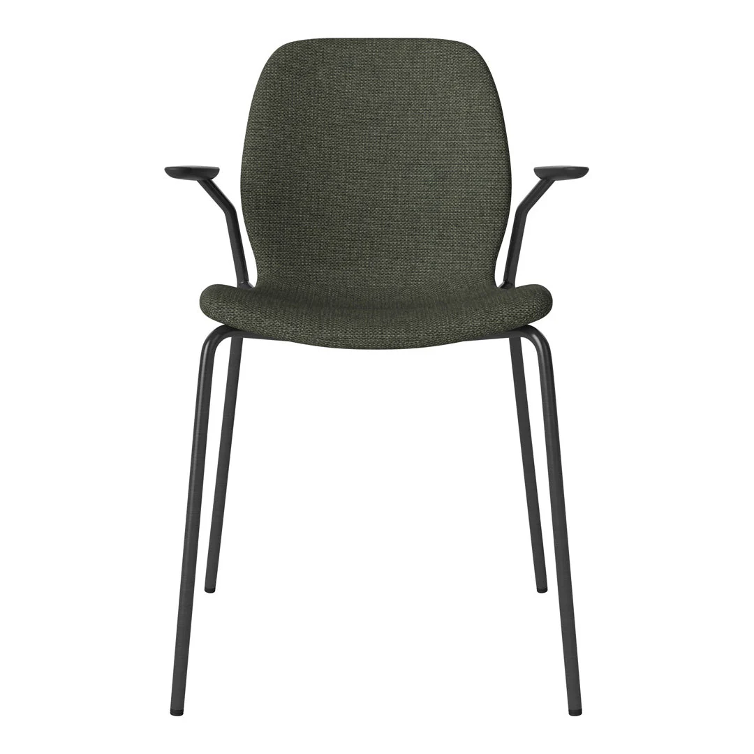 Seed Dining Chair w/ Open Arms - Upholstered -  Steel Base, Black Lacquered - Image 48