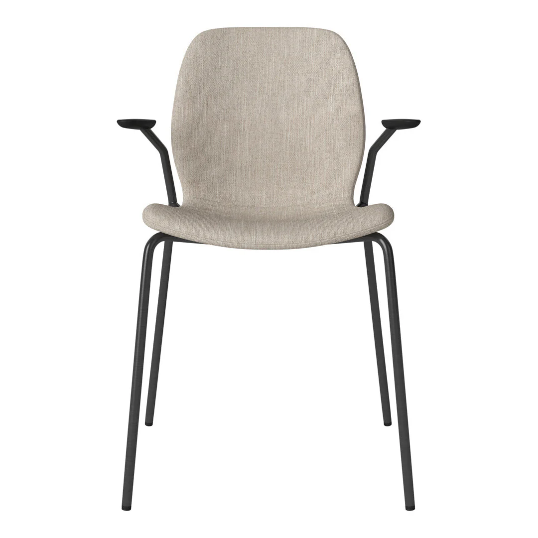 Seed Dining Chair w/ Open Arms - Upholstered -  Steel Base, Black Lacquered - Image 7