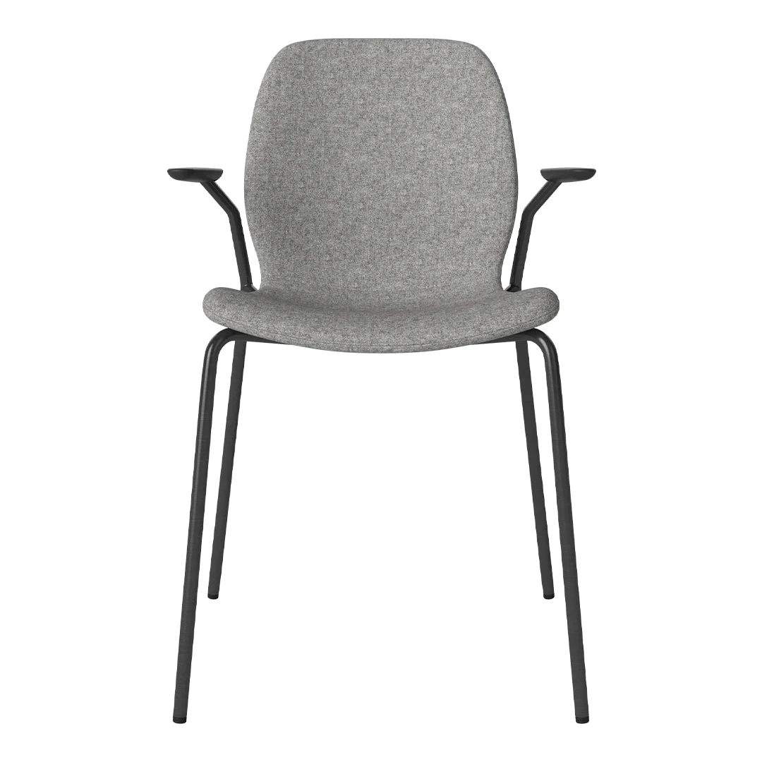 Seed Dining Chair w/ Open Arms - Upholstered -  Steel Base, Black Lacquered - Image 87