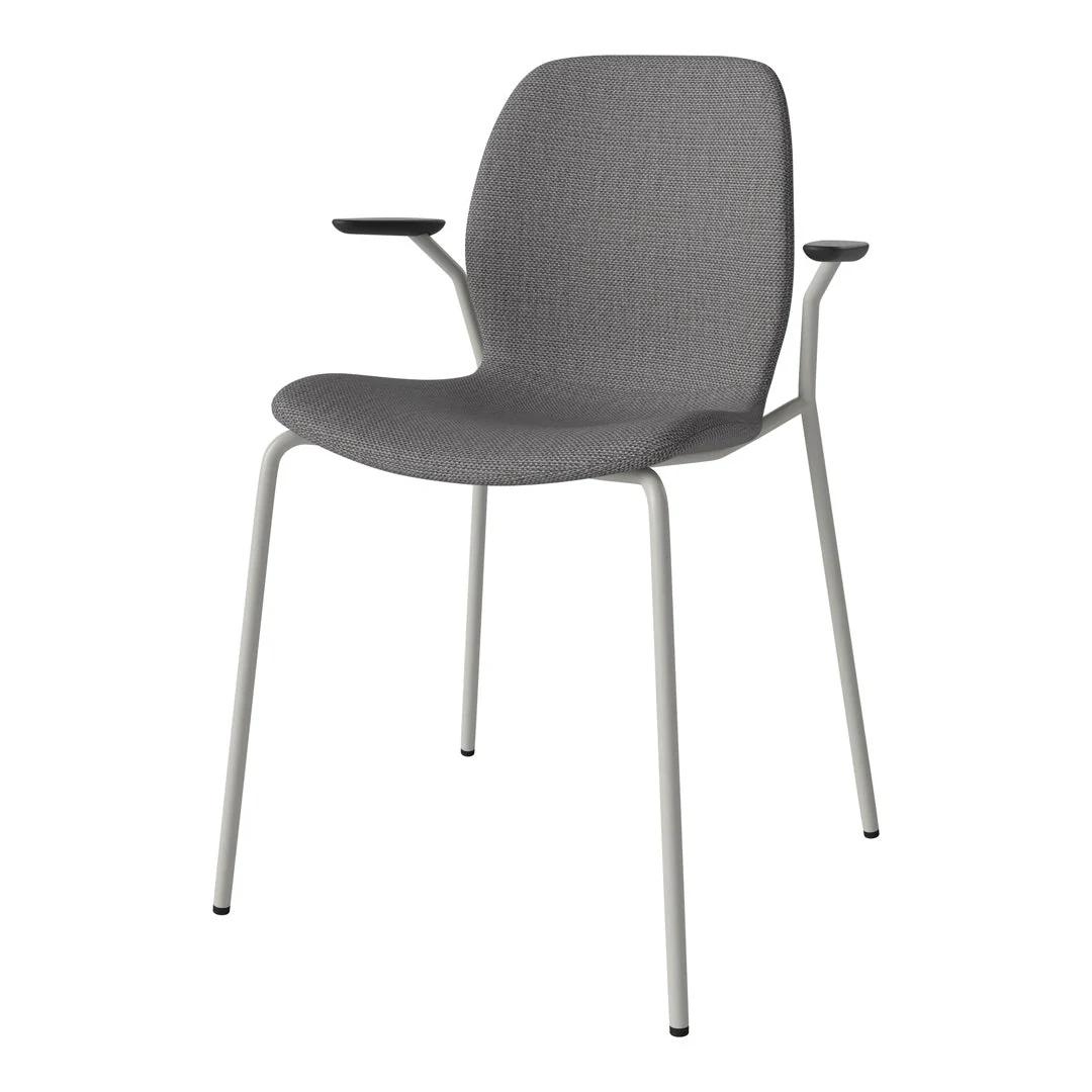 Seed Dining Chair w/ Open Arms - Upholstered -  Steel Base, Grey Lacquered - Image 10