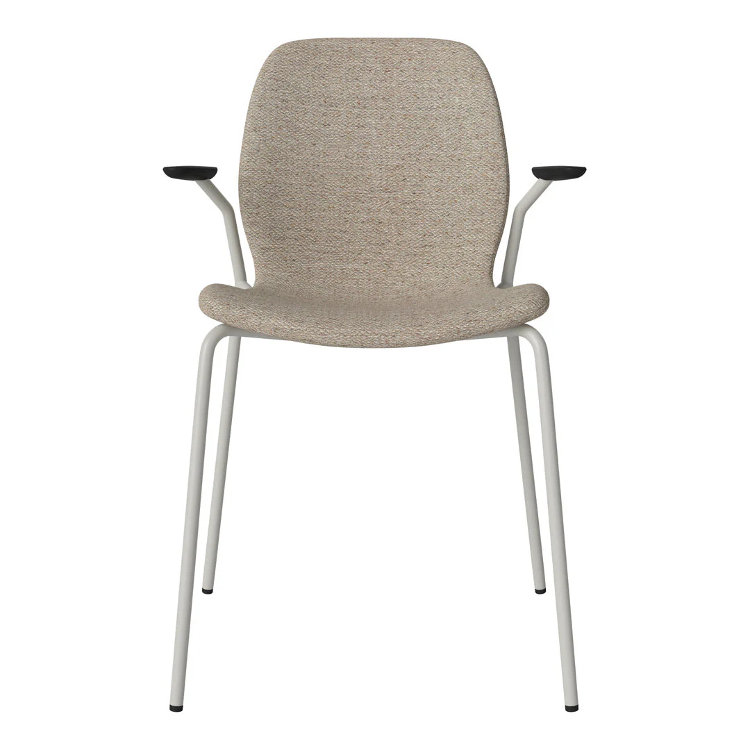 Seed Dining Chair w/ Open Arms - Upholstered -  Steel Base, Grey Lacquered - Image 3