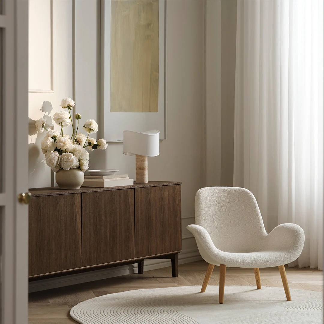 Seed Lounge Armchair - Upholstered -  Oiled Oak Base, White Pigmented - Image 18