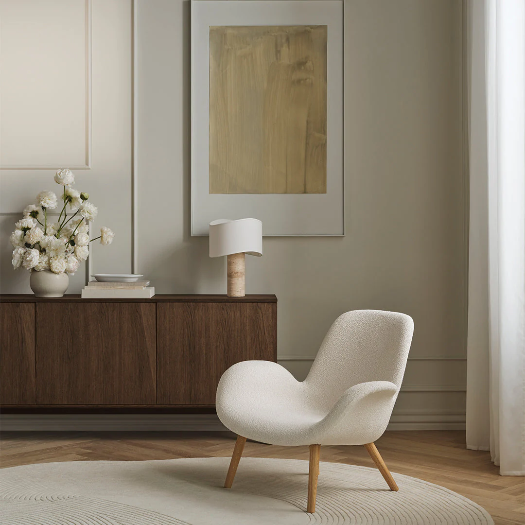 Seed Lounge Armchair - Upholstered -  Oiled Oak Base, White Pigmented - Image 19